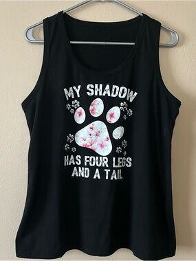Black Tank Top with Floral Paw Print "My Shadow Has Four Legs and a Tail"